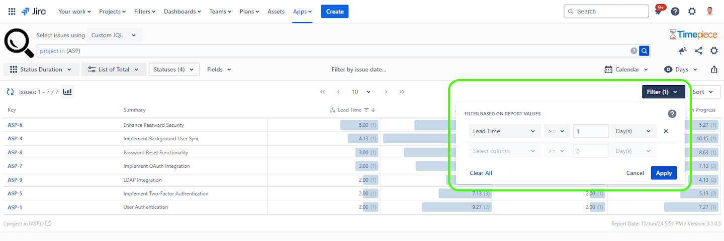 Filter Panel filtering issues with Lead Time longer than 1 days